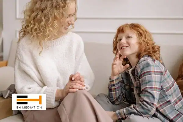 Happy mother and child after sorting child arrangements mediation Sale